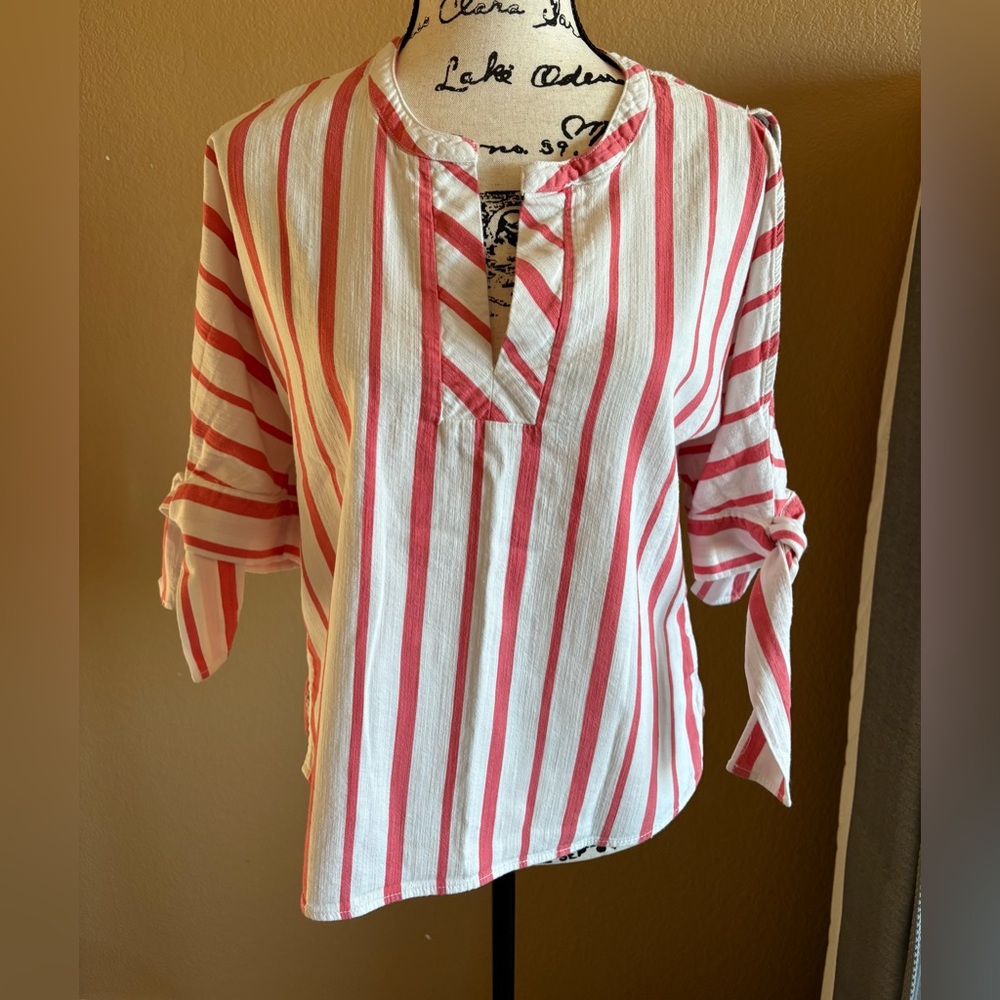 Velvet Heart Coral and White Striped Blouse